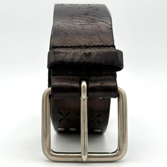 Calvin Klein CK Jeans Studded Laser-cut Leather Belt Brown Size M Western Boho main image 8